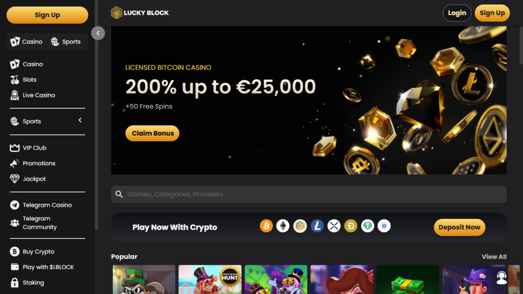lucky block casino homepage